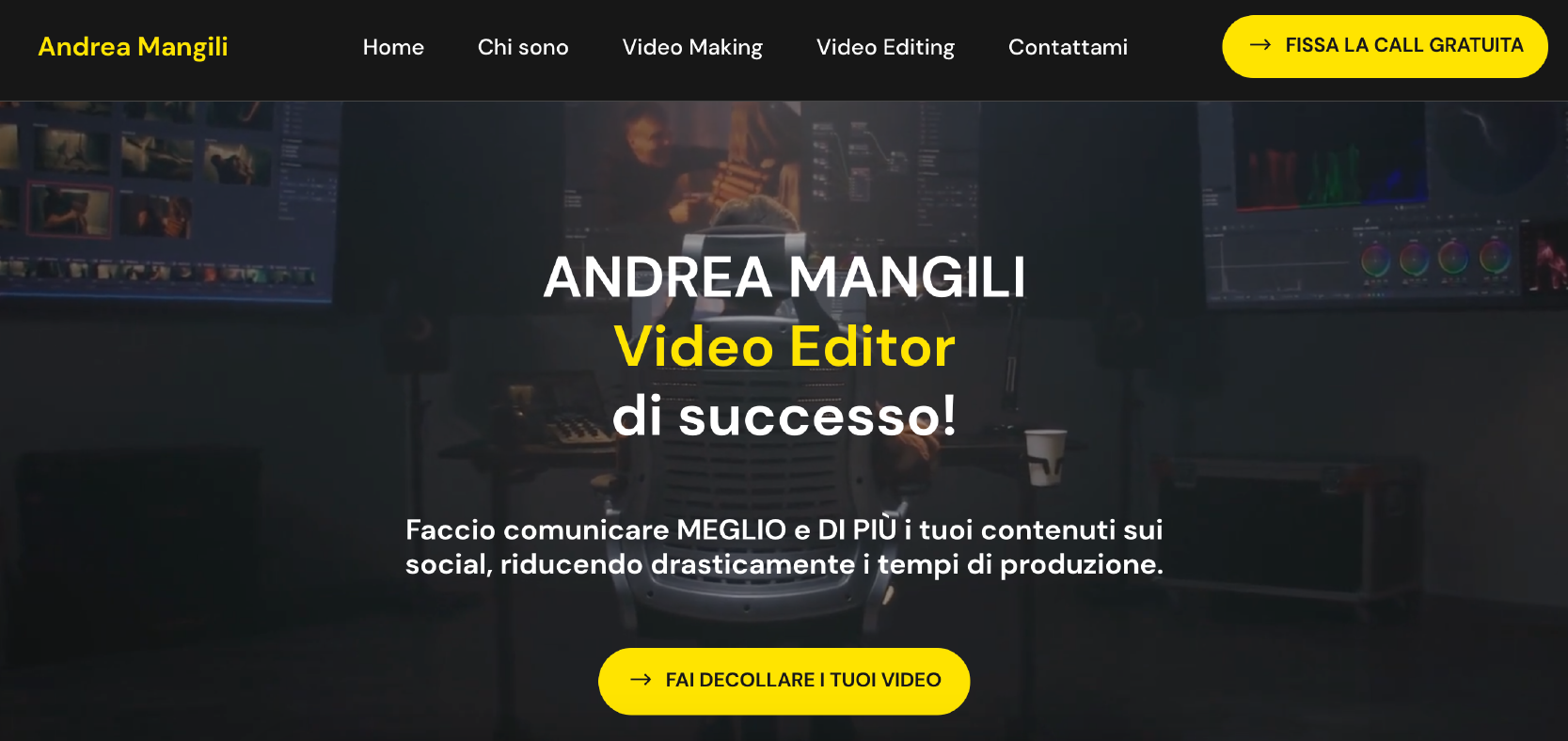 Screen del sito Andrea Mangili Video Maker & Video Editor